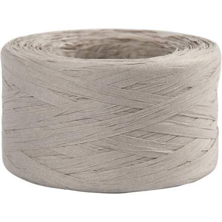 Papierbast (Raffia), B 7-8 mm, Hellgrau, 100 m/ 1 Rolle von Diverse