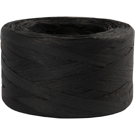 Papierbast (Raffia), B 7-8 mm, Schwarz, 100 m/ 1 Rolle von Diverse