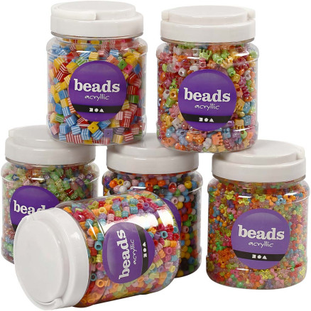 Perlen-Mix, Größe 7-10 mm, Lochgröße 2-4 mm, Sortierte Farben, 6x700 ml/ 1 Pck von Diverse