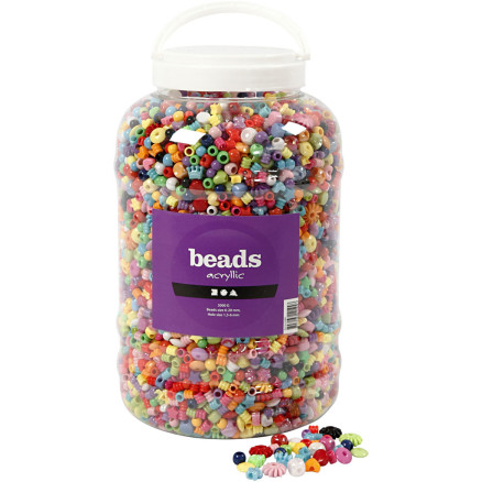 Kunststoffperlen, Größe 6-20 mm, Lochgröße 1,5-6 mm, 3000 g, 5700 ml/ 1 Eimer von Diverse