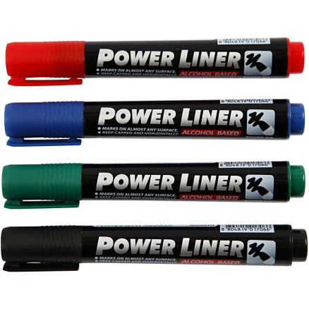Power Liner, Strichstärke 1,5-3 mm, Schwarz, Blau, Grün, Rot, 4 Stk/ 1 Pck von Diverse