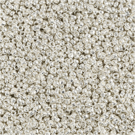 Rocai-Perlen, Durchm. 1,7 mm, Größe 15/0, Lochgröße 0,5-0,8 mm, Metall silber, 25g/ 1 Pk. Rocai-Perlen, Durchm. 1,7 mm, Größe 15/0, Lochgröße 0,5-0,8 mm, Metall silber, 25g/ 1 Pk. von Diverse