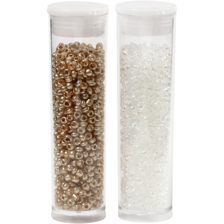 Rocai-Perlen, Durchm. 1,7 mm, Größe 15/0, Lochgröße 0,5-0,8 mm, weiß, 2x7g/ 1 Pk. von Diverse