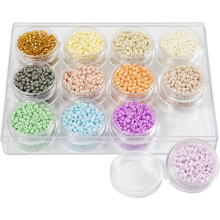 Rocai-Perlen, Durchm. 3 mm, Größe 8/0, Lochgröße 0,6-1,0 mm, Pastellfarben, 12x17g/ 1 Pk. von Diverse