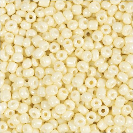 Rocai-Perlen, Durchm. 3 mm, Größe 8/0, Lochgröße 0,6-1,0 mm, hellgelb, 25g/ 1 Pk. Rocai-Perlen, Durchm. 3 mm, Größe 8/0, Lochgröße 0,6-1,0 mm, hellgelb, 25g/ 1 Pk. von Diverse