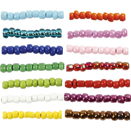 Rocailleperlen, D 3 mm, Größe 8/0, Lochgröße 0,6-1,0 mm, Sortierte Far Rocailleperlen, D 3 mm, Größe 8/0, Lochgröße 0,6-1,0 mm, Sortierte Far von Diverse