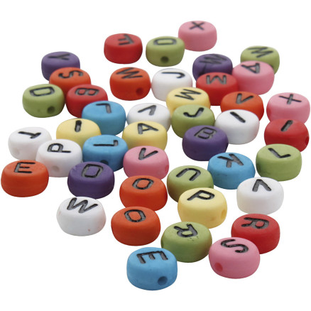 Runde Buchstabenperlen, Durchm. 7 mm, Lochgröße 1-2 mm, Dicke 4 mm, versch. Farben, 500g/ 1 Pk. Runde Buchstabenperlen, Durchm. 7 mm, Lochgröße 1-2 mm, Dicke 4 mm, versch. Farben, 500g/ 1 Pk. von Diverse