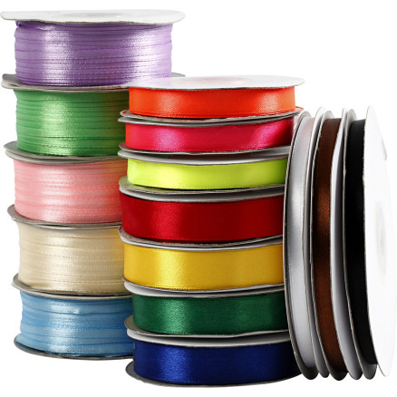 Satinband, B 3-19 mm, Sortierte Farben, 15 Rolle/ 1 Pck von Diverse