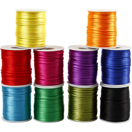 Satinschnur, Stärke 2mm, versch. kräftige Farben, 50m - 10 Stk Satinschnur, Stärke 2mm, versch. kräftige Farben, 50m - 10 Stk von Diverse