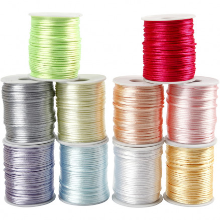 Satinschnur-Sortiment, Stärke: 2mm, 10x50m, Pastellfarben Satinschnur-Sortiment, Stärke: 2mm, 10x50m, Pastellfarben von Diverse