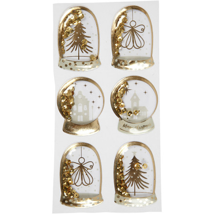 Schüttelaufkleber, Engel, Holz und Häuser, Größe 49x32+45x36 mm, gold, 6 Stück / 1 Pk. von Diverse