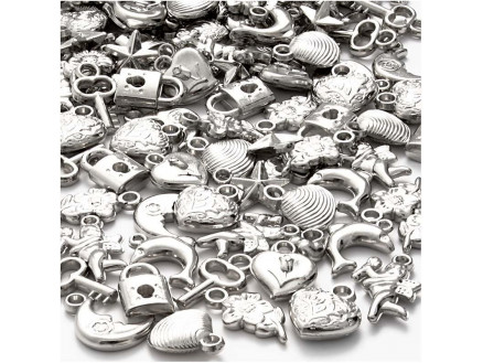 Silberanhänger Kunststoff, 15-20mm, Lochgröße 3mm, 80g von Diverse
