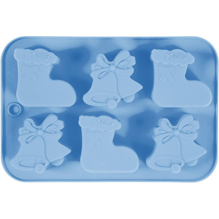 Silikonform, Weihnachtsstrumpf und Glocken, H 2,5 cm, L 6 cm, B 7,5 cm, 12,5 ml, 1 Stk von Diverse