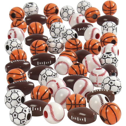Sportball-Perlen, Größe 11-15 mm, Lochgröße 3-4 mm, Sortierte Farben, 270 g/ 1 Pck von Diverse