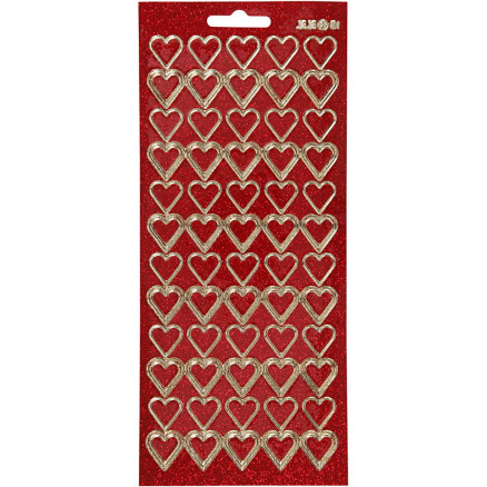 Sticker, Herzen, Blatt 10x23 cm, gold, rot glitzernd, 1 Blatt Sticker, Herzen, Blatt 10x23 cm, gold, rot glitzernd, 1 Blatt von Diverse