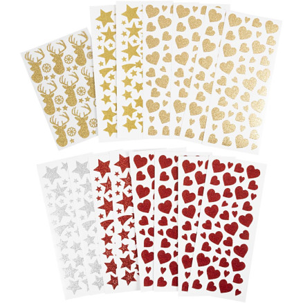 Sticker mit Glitter, Blatt 10x24+12x18,5 cm, 8 Bl./ 1 Pck von Diverse