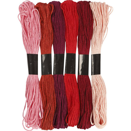Stickgarn, Dicke 1 mm, Rottöne, 6 Bündl./ 1 Pck von Diverse