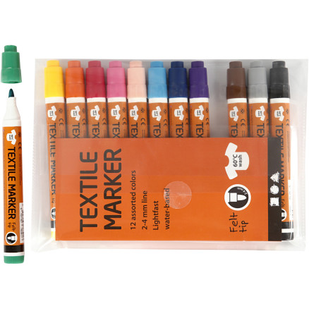 Stoffmalstifte, Strichstärke 2-4 mm, Sortierte Farben, 12 Stk/ 1 Pck von Diverse