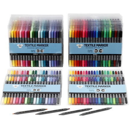 Textil-Marker, Strichstärke 2,3+3,6 mm, Standard-Farben, Zusätzliche Farben, 24x20 Stk/ 1 Pck von Diverse