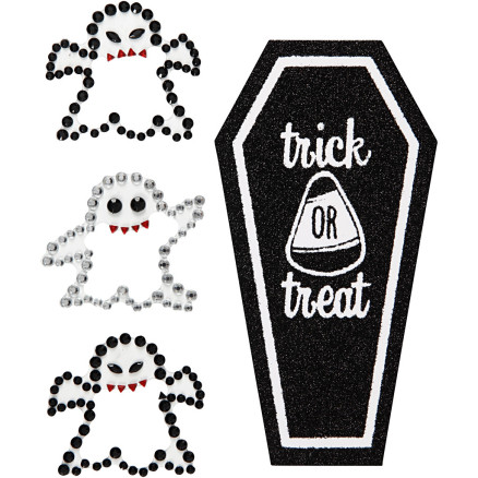 Strass-Sticker, Gespenster und Sarg, Blatt 14x17 cm, 1 Blatt von Diverse