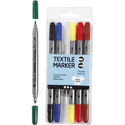 Textil-Marker, Strichstärke 2,3+3,6 mm, Standard-Farben, 6 Stk/ 1 Pck Textil-Marker, Strichstärke 2,3+3,6 mm, Standard-Farben, 6 Stk/ 1 Pck von Diverse