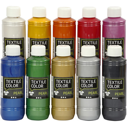 Textilfarbe, Perlmutt, Sortierte Farben, 10x250 ml/ 1 Pck von Diverse