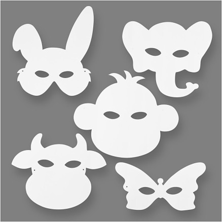 Tiermasken, H: 13-24 cm, B: 20-28 cm, 230 g, weiß, 16 Stk. / 1 Pk. Tiermasken, H: 13-24 cm, B: 20-28 cm, 230 g, weiß, 16 Stk. / 1 Pk. von Diverse