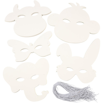 Tiermasken, H 13-24 cm, B 20-28 cm, 230 g, Weiß, 100 Stk/ 1 Pck von Diverse