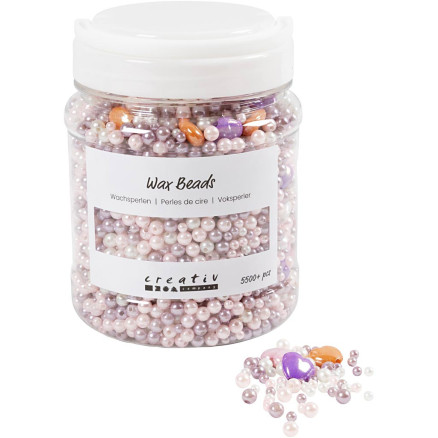 Wachsperlen, Lochgröße 1,3-2,5 mm, pastellorange, zartes Rosa, helles Lila, Perlmutt, 700ml/ 1 Karton, 425 g Wachsperlen, Lochgröße 1,3-2,5 mm, pastellorange, zartes Rosa, helles Lila, Perlmutt, 700ml/ 1 Karton, 425 g von Diverse
