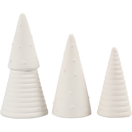Weihnachtsbäume, H 10+12+15 cm, D 5+6+7 cm, Weiß, 3 Stk/ 1 Pck von Diverse
