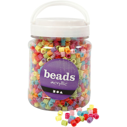Fass-Perlen, Mix, D 7 mm, Lochgröße 3,5 mm, Sortierte Farben, 265 g, 700 ml/ 1 Dose von Diverse