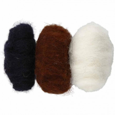 Wolle zum Nadelfilzen Schwarz/Braun/Weiß 3x10g von Diverse