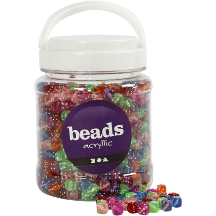 Würfel-Perlen, Größe 7x7 mm, Lochgröße 1,5 mm, Sortierte Farben, 510 g, 700 ml/ 1 Dose von Diverse