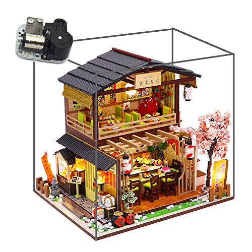 Diymnhaus Die Kombination aus DIY-mini-puppenhaus, im japanischen Restaurant, aus Holz. Kreative Geschenke für Freunde und Familien mit Musik und duschdecken von Diymnhaus