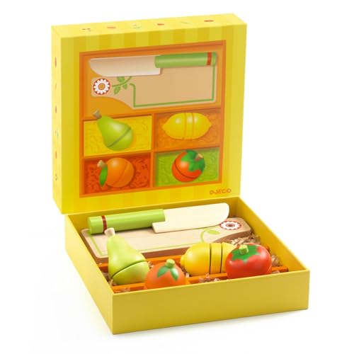 Djeco DJ06526 Holzspielzeug Schneidbrett mit Messer, Obst und Gemüse, Multicolour Djeco DJ06526 Holzspielzeug Schneidbrett mit Messer, Obst und Gemüse, Multicolour von Djeco