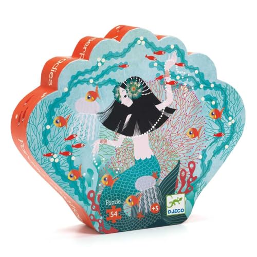 DJECO Puzzle Meerjungfrau | 54 Teile Kinderpuzzle ab 5 Jahren, fantasievolle Meerjungfrauen-Illustration, FSC®-Zertifiziert, Silhouettenbox, 37 x 40 cm von Djeco
