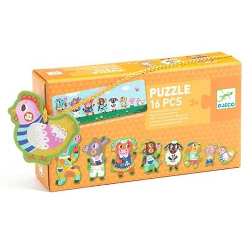 Djeco DJ08266 Puzzle 16 Teile groß und klein auf dem Bauernhof von Djeco