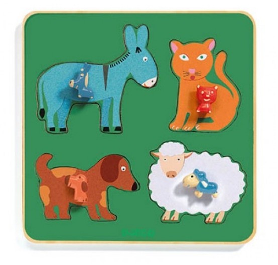 Djeco Holz-Rahmenpuzzle - Family Farm 4 Teile Puzzle Djeco-01061 von Djeco