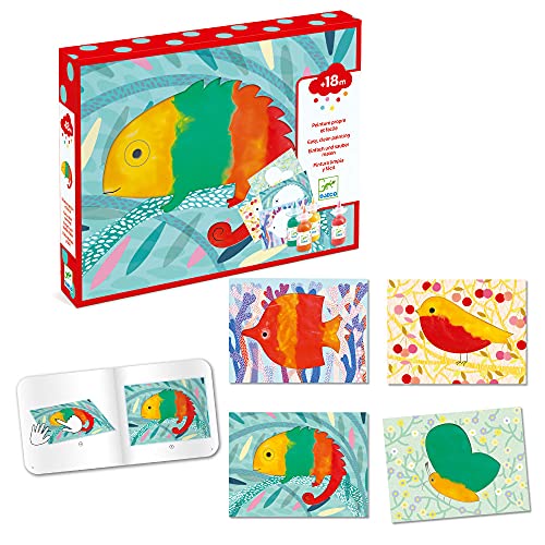 DJECO Fingermalerei-Set für Kleinkinder, kleine Barbouille, saubere Malerei, Spritzen und Ausbreiten, sensorisches Spielzeug, waschbares Malset mit wiederverwendbaren Karten, Kunst und Handwerk für von Djeco