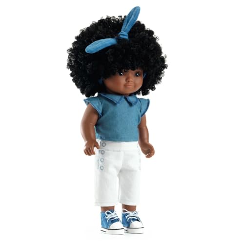 Djeco Puppe Janet | 32 cm große Stehpuppe mit krausem Haar, Schlafaugen & modischem Outfit | realistische Spielpuppe aus Vinyl für Kinder ab 3 Jahren | POMEA Kollektion von Djeco