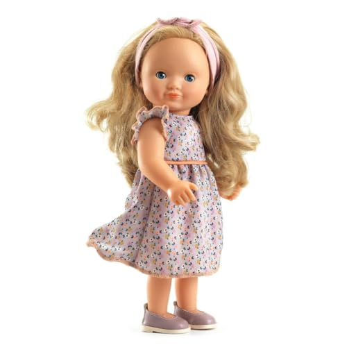 Djeco Puppe Marie | 32 cm große Spielpuppe ab 3 Jahren mit blondem Haar zum Frisieren, Schlafaugen, weichem Vinyl & waschbarer Kleidung | POMEA Stehpuppe Mädchen von Djeco