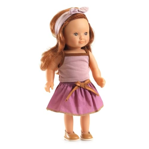 Djeco Puppe Sophie | 32 cm große Spielpuppe ab 3 Jahren mit Schlafaugen & rotem Haar zum Frisieren | weiches Vinyl | Kleidung waschbar | POMEA Rollenspielpuppe von Djeco