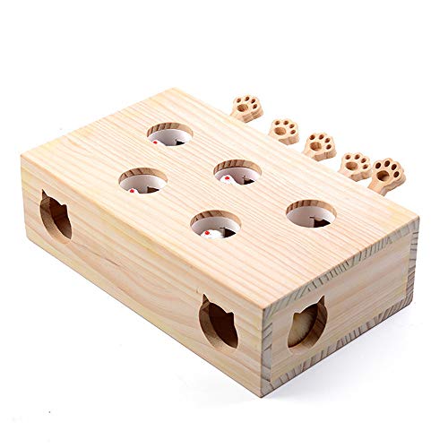 Cunluna Interaktives Katzenspielzeug, Holz, Spielzeug, Maulwurf Maus, Puzzle Box mit süßen Cartoon Spielzeugen für Katzen, Jagd, Spielen, Trainieren, Kratzen – 5 Löcher,A Cunluna Interaktives Katzenspielzeug, Holz, Spielzeug, Maulwurf Maus, Puzzle Box mit süßen Cartoon Spielzeugen für Katzen, Jagd, Spielen, Trainieren, Kratzen – 5 Löcher,A von Cunluna