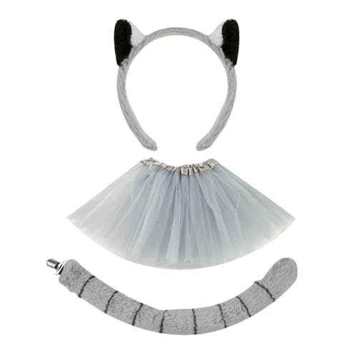 Djowyh Tierkopfschmuck - Lemuren-Kopfband Mit Schwanz Und Ohren - Kostümzubehör für und Mädchen Karneval Halloween Bühnenauftritt Cosplay von Djowyh