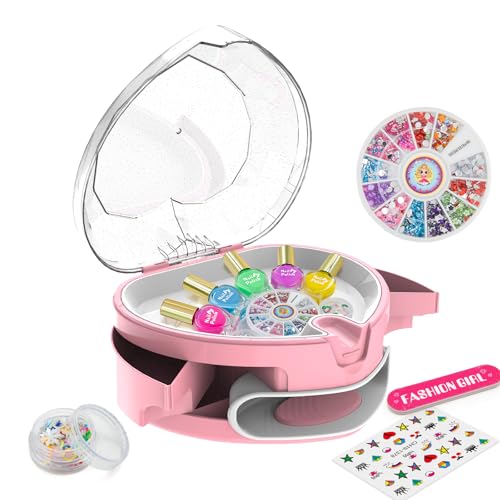 Dkinghome Nail Art Kit Kinder, Wasserbasis Nagellack für Kinder Spielzeug Alter 6 7 8 9 10 11 12 Mädchen Nägel Lack-Sets Nägel Salon Craft Kits für Mädchen Geburtstag Weihnachten Geschenke Pink von Dkinghome