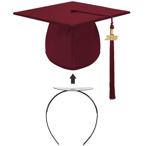 Dlala Uni Erwachsene Matte Graduation Cap mit 2025 Quaste und Stirnband Verstellbar für High School und Bachelor (Maroon) von Dlala