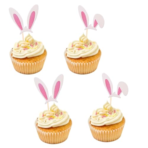Cupcake-Topper mit Hasenohren, niedliche Hasenohren, Kuchendekoration, Glitzer-Osterhasen, Happy Birthday, Cupcake-Picks, Hasenaufsätze, Oster-Thema-Party-Dekoration, Happy Easter Kuchendekoration, 24 von Dlicsy