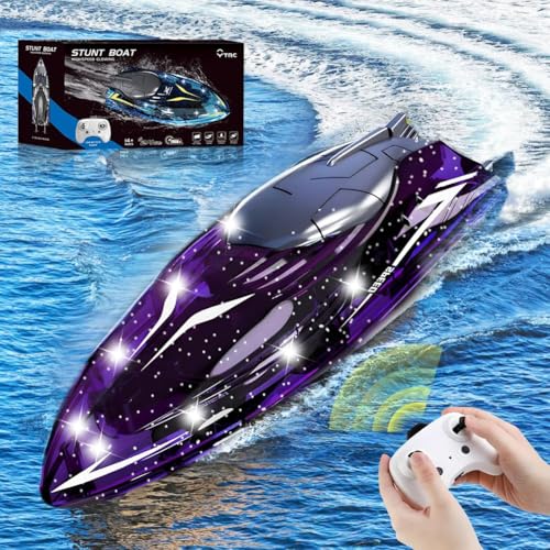 Ferngesteuertes Boot,Rc Boot Spielzeug Mit LED-Licht,2.4G Fernbedienung,360°Flip,Wasserspielzeug Kinder Outdoor,Wasserdicht,Hohe Geschwindigkeit 20Km/h,Pool Spielzeug Für Jungen Und Mädchen (Purple) von Dlishka