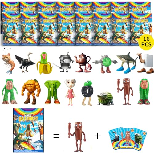 Italian Brainrot Toys Collectible Blind Box with Action Figures and Cards Featuring Tung Tung Tung Sahur Tralalero Tralala and Brainrot Characters Blind Box Collectible Toy Art Toy (16PCS) von Dlishka