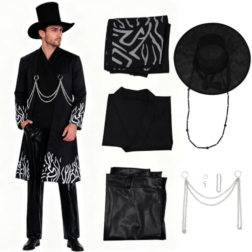Saja Jinu Hunters Cosplay Kostüm für Erwachsene, Kpop Hunters Dämon Saja Bösewicht Outfit mit Mantel, Hut & Ketten, Halloween Cosplay Verkleidung (A, 2XL) von Dlishka